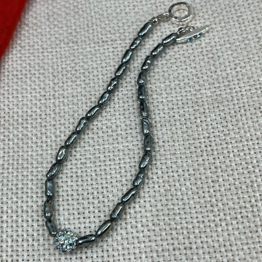 Vintage Hematite and Rhinestone Accented Bracelet – 8” - Picture 13 of 16